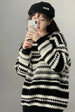 Upgrade your 90s Grunge Aesthetic with this Long Sleeve Retro Contrast Striped Knitted Sweater. The ultimate essential for Grandpa-Core outfits, chunky colorful knitwear trends, and cozy everyday autumn lookbooks. Featuring a flattering relaxed drape and a classic horizontal contrast stripe layout, this pullover sweater is a must-have for your Aesthetic Sweaters or Retro Clothing collection.