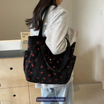 Cute Strawberry Pattern Corduroy Hand Bag