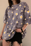 Loose Short Sleeve Small Daisy Pattern Shirt