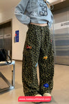 Loose Cute Embroidered Hip Hop Leopard Pattern Cargo Pants