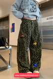 Loose Cute Embroidered Hip Hop Leopard Pattern Cargo Pants