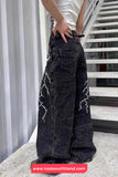 Thunder Lightning Gothic Washed Grey Jeans Pants