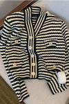 Long Sleeve V-Collar Retro Striped Cardigan Sweater