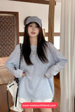 Long Sleeve Back Lace Tie Blue Striped Summer Shirts