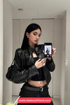 Long Sleeve Cropped Leather Black Jacket