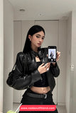 Long Sleeve Cropped Leather Black Jacket