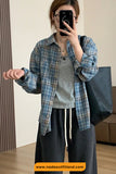 Long Sleeve Blue Plaid Classic Blouse Shirt