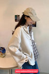 Long Sleeve Plaid Patchwork Corduroy Blouse Shirt