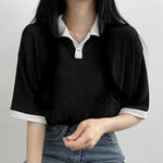 Loose Short Sleeve Cute Collar Casual Shirts