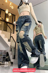 High Waist Hole Ripped Women Jeans Pants