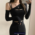 Long Sleeve Sexy One Shoulder Cropped Slim Shirt