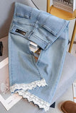 High Waist Lace Edge Design Jeans Pants