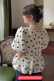 Short Sleeve V-Neck Loves Pattern Blouse Shirt