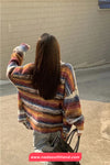 Long Sleeve Retro Colors Striped Cardigan Button Sweater