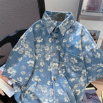 Retro Floral Printed Denim Shirts