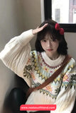 Loose Cute Retro Embroidered O-Neck Knitted Sweater