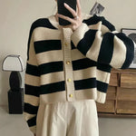 Loose Striped Knitted Cropped Cardigan Sweater