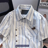 Short Sleeve Irregular Style Button Blouse Shirt