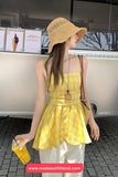 Loose Casual Yellow Plaid Irregular Style Tank Top