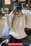 Long Sleeve Lace Pleated Retro Shirts