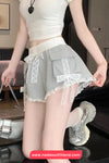 Cute Lace Bow Cargo Pockets Cute Shorts