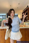 Short Sleeve Sweet Bow Embroidered Collar Knitted Shirt