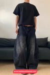 High Waist Washed Black Men Jeans Pants