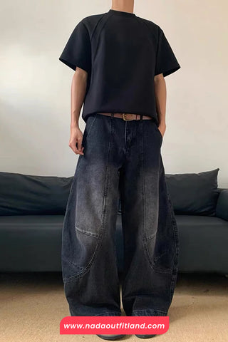 High Waist Washed Black Men Jeans Pants