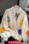 Cute Chunky Fruits Pattern V-Neck Cardigan Sweater