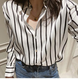 Long Sleeve White Striped Blouse Shirt