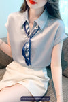 Short Sleeve Elegant Chiffon Silk Blouse Shirt