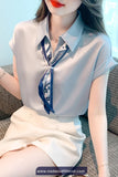 Short Sleeve Elegant Chiffon Silk Blouse Shirt