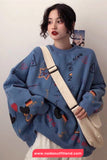 Long Sleeve Loves Art Pattern Printed O-Neck Sweater