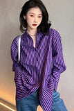 Retro Purple Striped Blouse Shirt – Cozy Vintage Everyday Essential