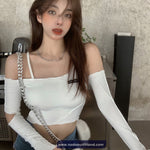 Long Sleeve Sexy Off Shoulder Cropped Slim Shirt