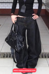 High Waist Washed Black Style Loose Jeans Pants