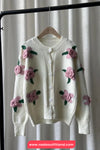 Long Sleeve 3D Pink Flowers Cardigan Sweater