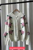 Long Sleeve 3D Pink Flowers Cardigan Sweater