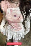 Long Sleeve Off Shoulder Cute Cat Printed Shirt