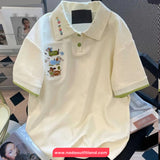 Turn Down Collar Cute Dogs Embroidered Casual Shirt