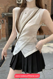 Sleeveless Knitted Irregular Slim Shirts