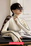 Long Sleeve Elegant Striped Turtleneck Slim Sweater