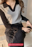 Long Sleeve Collar Knitted Slim Sweater
