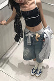 Loose Flowers Pattern Casual Denim Shorts