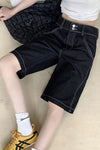 Loose Retro Black Color Jeans Shorts