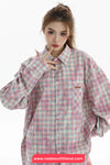 Long Sleeve Retro Plaid Tie Dye Style Blouse Shirt