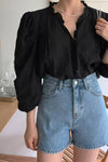 Retro Wrinkled Style Puff Sleeve Blouse Shirt