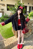 Upgrade your Y2K Streetwear Aesthetic with this 2-Piece Black Denim Jacket with Mini Denim Shorts Set. The ultimate essential for baddie festival outfits, matching double-black denim co-ord trends, and effortless night-out styling lookbooks. Featuring a flattering cropped trucker jacket and high-waisted frayed micro shorts, this matching set is a must-have for your Going Out Outfits or Grunge Clothing