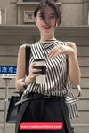 Sleeveless Elegant Striped Blouse Shirt