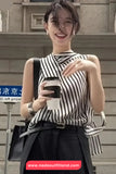 Sleeveless Elegant Striped Blouse Shirt